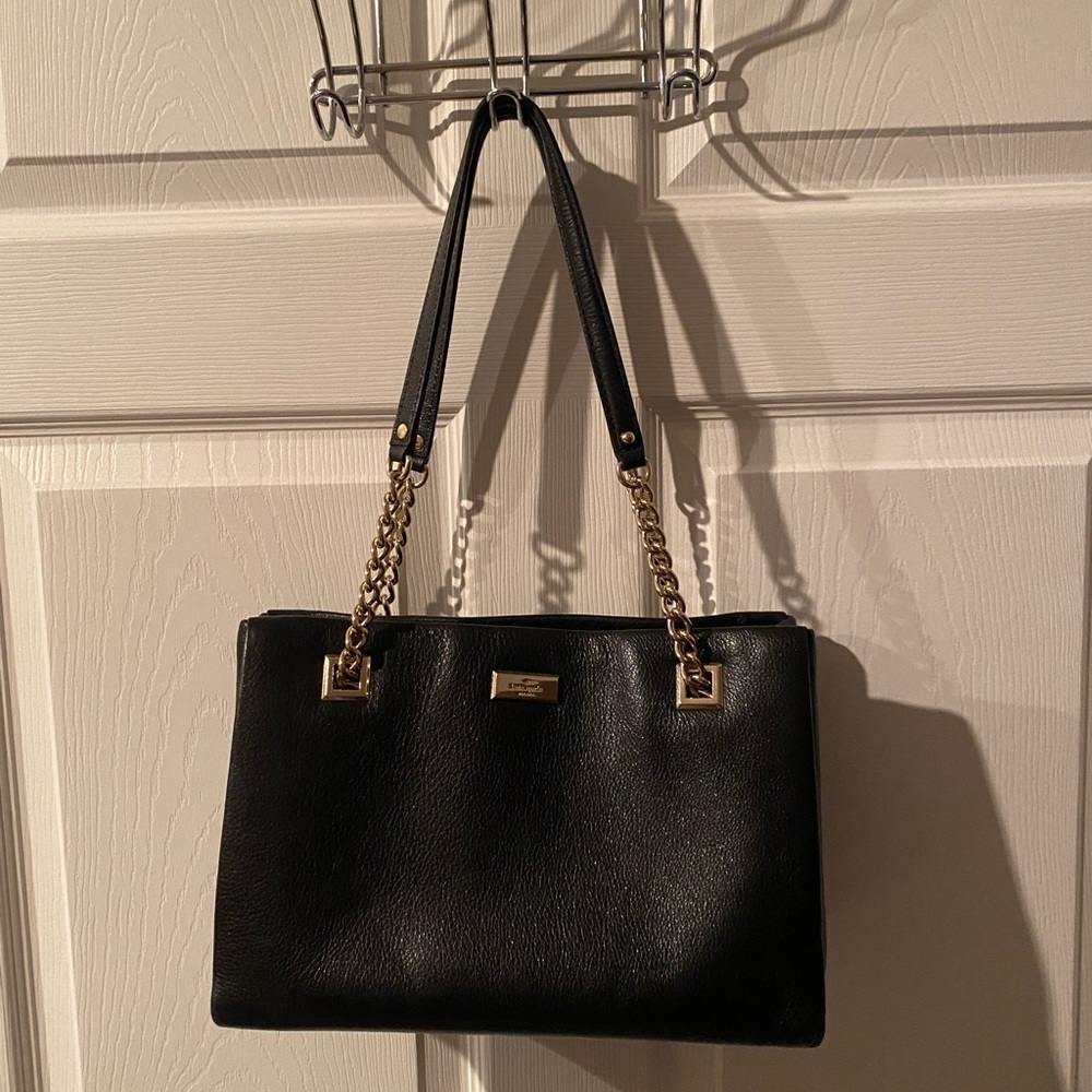 kate spade Black Leather Shoulder Bag with Gold Chain Details